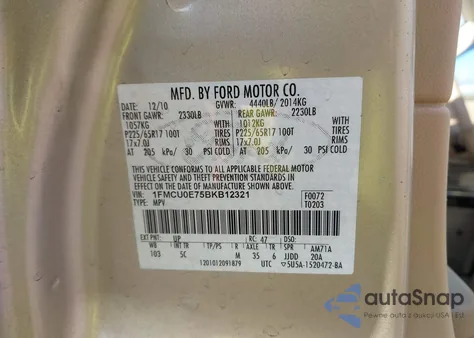 2011 Ford Escape Limited z USA, uszkodzony, nr VIN 1FMCU0E75BKB12321